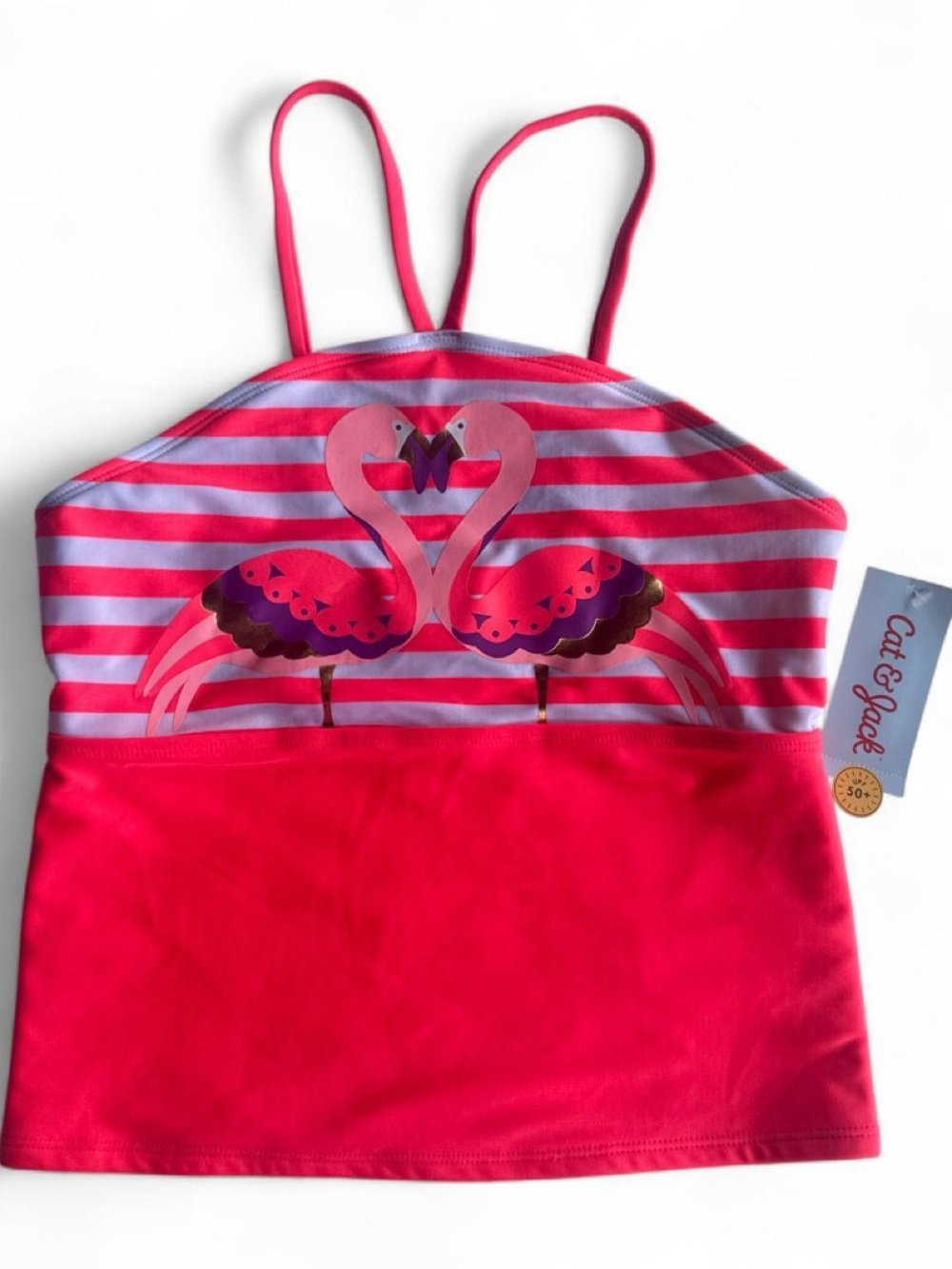 Target Pink Striped Bandeau Tankini Top with Flamingo Graphic